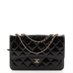 Chanel Wallet on Chain CC Eyelet Quilted Black Patent Leather Cross Body Bag